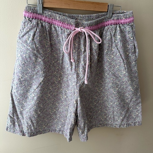 Vintage Eddie Bauer shorts purple ditsy floral tie waist size Large - Picture 1 of 8
